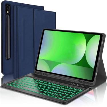 Imagem de Capa com teclado para Samsung Galaxy Tab S10+ Plus/S9FE Plus/ S9 Plus/S9+/S8+/S8 Plus/ S7 FE/S7 Plus/S7+ 12,4 polegadas, capa de teclado inteligente sem fio com suporte para caneta (azul)