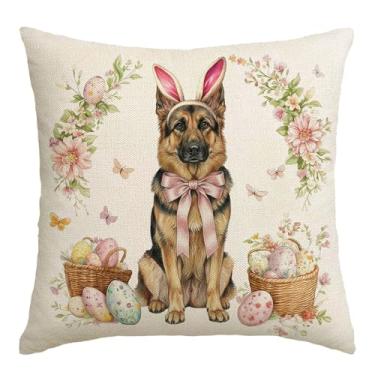 Imagem de MIGEEN Capas de almofada de Páscoa, 45,7 x 45,7 cm, flores de pastor alemão, capa de almofada sazonal para decoração de primavera, casa, sofá, quarto