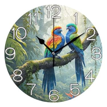 Imagem de GAIGEO Relógio de parede analógico decorativo estético silencioso sem tique-taque relógio de cozinha para quarto, decoração de sala de estar, arte moderna, papagaio colorido floral tropical, 25 cm