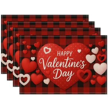 Imagem de HOMETITUTE Jogo americano de dia dos namorados, conjunto de 4 tapetes de mesa de retalhos de coração de 30,5 x 45,7 cm para jantar, roupa de cama, decoração de cozinha de fazenda, tapete de mesa para