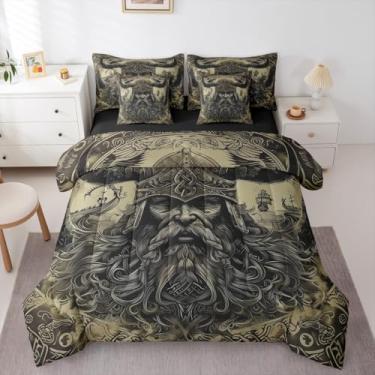 Imagem de Erosebridal Conjunto de edredom nórdico misterioso, solteiro, com lençóis, vintage, nórdico, viking, 7 peças, cama viking antiga em uma bolsa, conjunto de colcha de cama de mitologia nórdica antiga