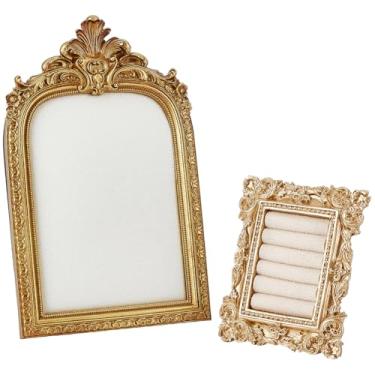 Imagem de SOFPLATE 2 peças de moldura de exibição de joias vintage de veludo moldura de joias retrô de resina barroca revestida de TPR adereços para fotografia adereços de bandeja elegante para brincos, colares