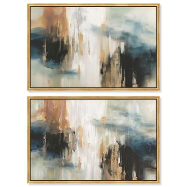 Imagem de Clearing Mist Canvas Print Conjunto de 2 arte de parede para sala de estar da Art Remedy, moldura dourada, 38 x 25 cm