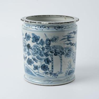 Imagem de Porta-canetas de porcelana antigo pintado à mão para flores e pássaros, plantador de cerâmica estilo antigo, vaso grande de 24 cm, vaso de plantas de porcelana azul e branco (azul celeste)