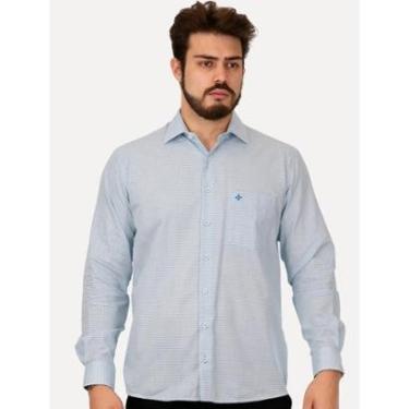Imagem de Camisa Dudalina Masculina Comfort Superfine Cotton Pocket Xadrez Azul Claro-Masculino
