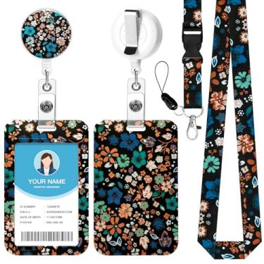 Imagem de Soleebee Cordão vintage de flores elegantes para crachás de identificação, suporte de crachá de identificação fofo e cordão destacável, chaveiro retrátil, carretel de crachá resistente com clipe