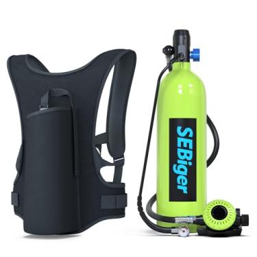Imagem de SEBiger Mini Tanque De Mergulho De 1,9 L Com Suporte Para Até 30 Minutos De Respiração Subaquática, Kit De Tanque De Mergulho Reutilizável Com Garrafa Pony Certificada Pelo Dot Para Exploração/Entre