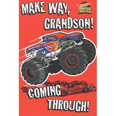 Imagem de Cartão de feliz aniversário Hot Wheels Monster Trucks para neto - Faça caminho, neto! Chegando! Grande diversão de aniversário está indo direto para você!