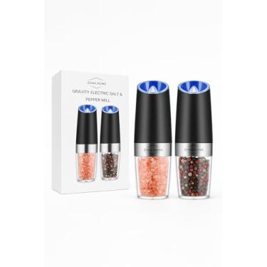 Imagem de Zona Home Moedor elétrico de sal e pimenta gravity - conjunto de 2 (preto) - Moedor de sal e pimenta alimentado por bateria com luz LED azul