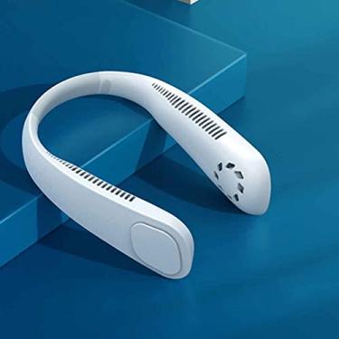 Imagem de AEWFRRV Mini ventilador de pescoço ventilador portátil sem lâminas recarregáveis ventiladores suspensos sem folhas refrigerador de ar ventiladores de pescoço vestíveis (cor: branco) yubin1993 (cor: branco)