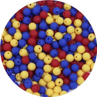 Imagem de 500 peças de contas redondas de acrílico fosco 8 mm contas espaçadoras com orifício para pulseira faça você mesmo, colar, brincos, chaveiro, joias, suprimentos artesanais, série amarelo-azul-vermelho
