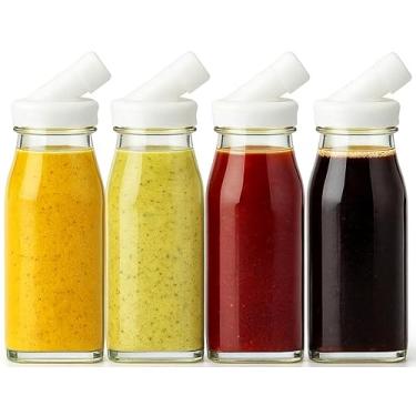 Imagem de kitchentoolz Garrafa coqueteleira para molho de salada - Recipiente de vidro para molho de salada de 350 ml com bico de silicone para molhos, ranchos e marinadas - Pacote com 4