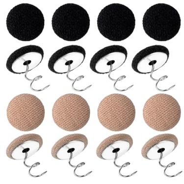Imagem de 16 peças de mini alfinetes de estofamento pequenos, alfinetes de saia de cama elegante para capas de linho com botão coberto de tecido para estofados, suportes de tecido para estofados, bege e preto