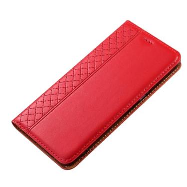 Imagem de FWYANZH Capa carteira para iPhone 16E, capa de proteção flip de couro legítimo, fecho magnético, função de suporte, camada de cabeça, capa de couro bovino, vermelha, 16E