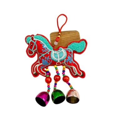 Imagem de MotiveTech Enfeite de cavalo para o Ano Chinês, para espelho retrovisor de carro, lembrança de bênção, pingente colecionável para pendurar em casa, Cavalo Vermelho Correndo, Sinos