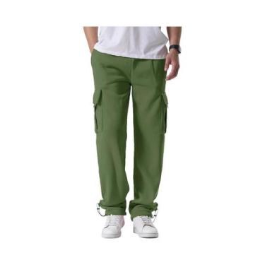 Imagem de Calças De Moletom Masculinas Largas Com Cordão Ajustável, Corte Reto, 
