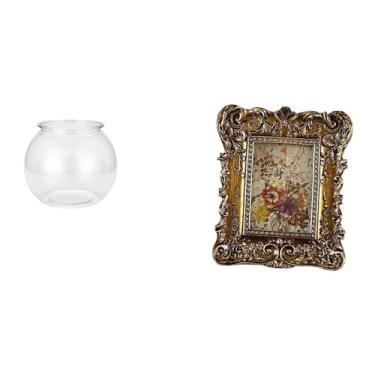 Imagem de Whtkoph Pequeno Aquário Transparente para Peixes Pequenos, Ornamento Redondo, Tigela para Aquário, Vaso, Mesa de Escritório, Porta-retratos Floral Esculpido à