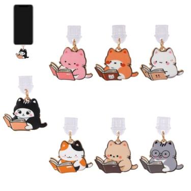 Imagem de 7 peças de pingentes de plugue de poeira de gato para Kindle, porta de carregamento USB C fofa para telefone com desenho animado protetor de poeira pingentes para e-reader livro mulheres professoras