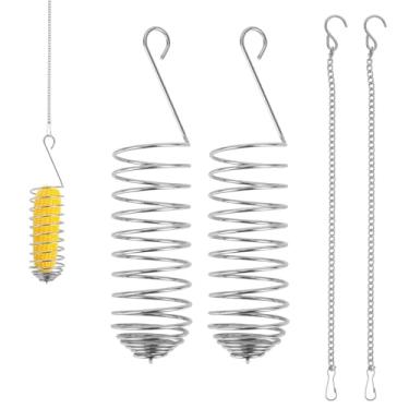 Imagem de 2 Suporte para Snacks de Painço em Spray, Aço Inoxidável com Corrente de Suspensão Brinquedo Mastigar e Alimentar Pássaros Acessório para Gaiola Arara Catatua Periquito e Canário