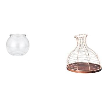 Imagem de Whtkoph Vaso Transparente para Aquário Pequeno, Ornamento Redondo para Peixes Pequenos, Tigela para Aquário, Decoração de Mesa, Escritório E Casa, Suporte Par