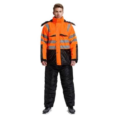 Imagem de LNQKJXIIA Boutiques US Jaqueta refletiva de algodão espesso de inverno, roupa de trabalho com capuz de alta visibilidade para clima frio, casaco de segurança quente para trabalho de proteção (laranja