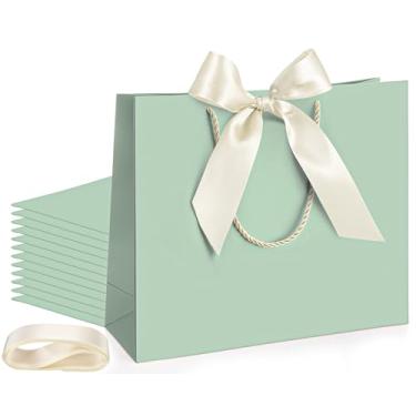 Imagem de Silkfly 12 sacos de presente de agradecimento com alça 30 x 25 x 10 cm, bolsa de presente de boas-vindas com fita de laço para dia dos namorados, casamento, dama de honra, chá de bebê, ano novo