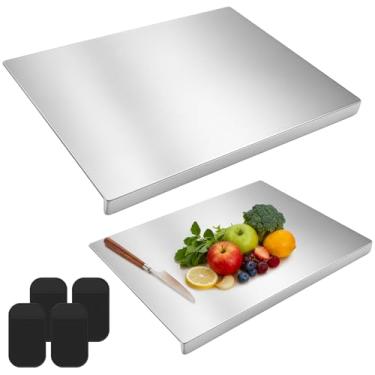 Imagem de Patelai 2 tábuas de corte de aço inoxidável para cozinha, tábua de corte de aço inoxidável 38 x 30 x 20 cm, com 4 almofadas antiderrapantes, para carne, frutas, legumes, pão e tábuas de corte de assar