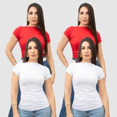 Imagem de Kit 4 Blusas Blusinhas Elegante Social Básica Drapeada Manga Curta Ver