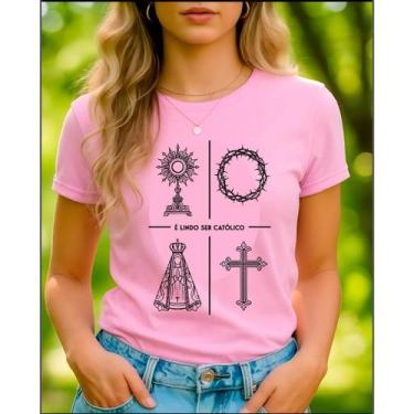 Imagem de Camiseta Tshirt Feminina Frases Imagens Religião É Lindo Ser Católica 