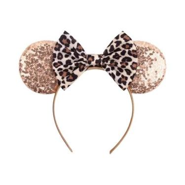Imagem de Tiara De Cabelo Feminina Com Estampa De Glitter Mickey Minnie E Leopar
