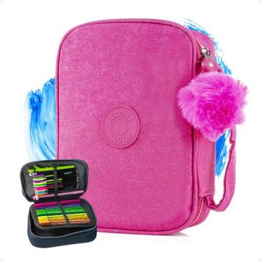 Imagem de Estojo Box Grande Organizador Escolar Pompom Gliter Feminino - Hxt, Ro