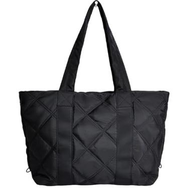 Imagem de Tuobo Sacola acolchoada para mulheres, sacola leve e fofa, com compartimentos, bolsa de ombro para viagem, trabalho, academia, Preto, Large