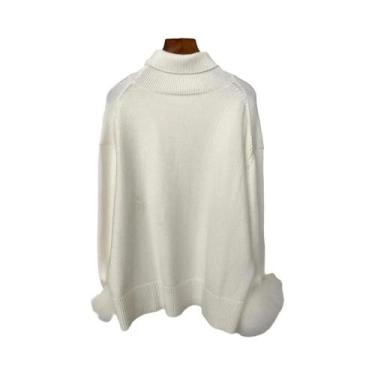 Imagem de Suéter Feminino De Tricô Com Mangas De Pele De Raposa, Ajuste Slim, Mo