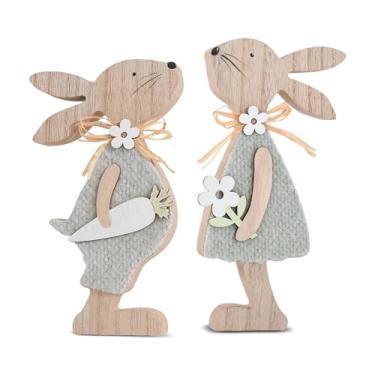 Imagem de ParseBio Decorações De Páscoa Para A Casa Decoração De Coelho De Madeira Placa De Decoração De Coelho De Fazenda Bandeja Em Camadas Decoração De Mesa De Coelho De Páscoa Para Festa De Páscoa Mesa Es