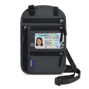 Imagem de Carteira de pescoço, porta-passaporte com bloqueio RFID, bolsa multipassaporte, carteira de viagem para passaporte, bolsa de viagem fácil de ocultar, Cinza escuro, Rfid