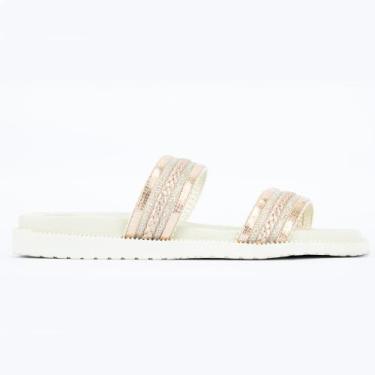 Imagem de Papete Feminina Com Tiras Dourada Detalhe Brilhantes Confort - Lala Fa