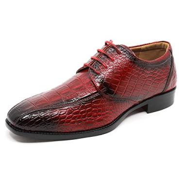 Imagem de Sapato social masculino crocodilo crocodilo estampado Oxford moderno com cadarço croco-03, Vermelho vinho, 43 BR