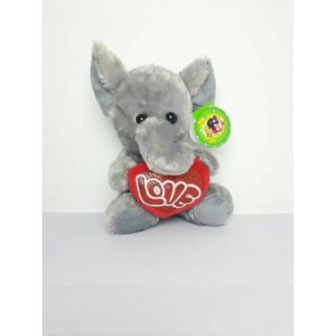 Imagem de Elefante de Pelúcia Cinza com Coração LOVE - 19 cm - Símbolo do Amor -