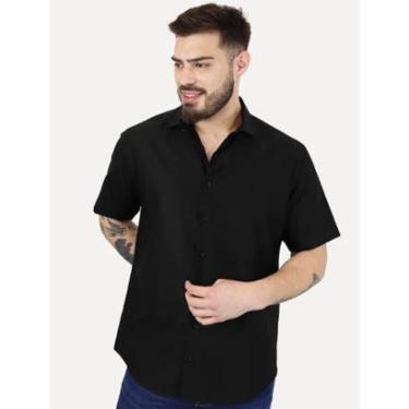 Imagem de Camisa Dudalina Masculina Manga Curta Comfort Superfine Cotton Dark Logo Lisa Preta-Masculino