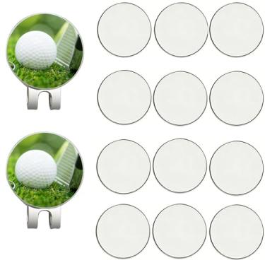 Imagem de Frinnovan, Pacote com 12 marcadores de bola de golfe de sublimação em branco, acessórios de marca de posição de metal para homens e mulheres