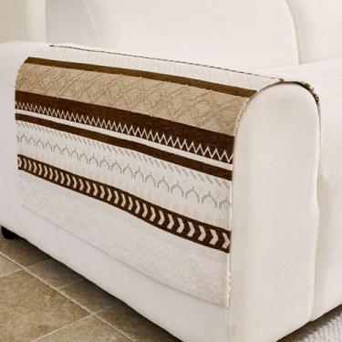 Imagem de HAOMAIJIA Conjunto de 2 capas de apoio de braço de sofá antiderrapantes à prova d'água para sofá, capas de poltrona reclinável macias laváveis de chenille para sofá (marrom, 59,9 cm x 68,5 cm, pacote