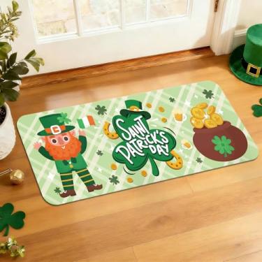 Imagem de Tapete de porta de boas-vindas do Dia de São Patrício 43 x 73 cm, tapete de porta da sorte trevo verde para porta da frente, tapete de entrada antiderrapante de baixo perfil interno e externo