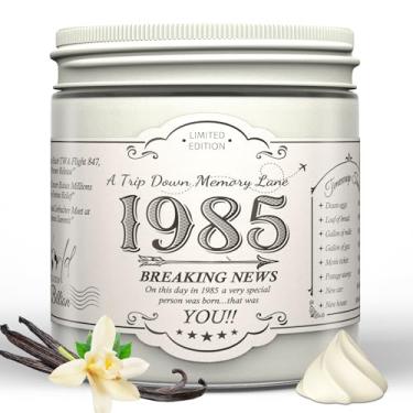 Imagem de Vela de Ano de Nascimento - Presentes de aniversário de 1985 para mulheres - Vela de soja Presentes legais de 40 anos para ela, presentes de 40 anos para mulheres - Aroma de baunilha francesa, frasco