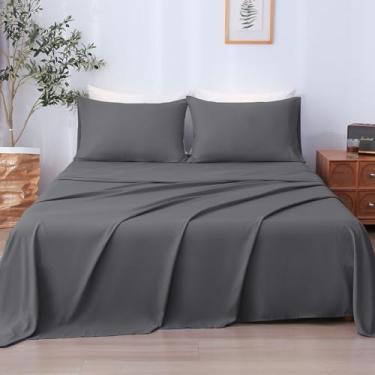 Imagem de LONAVA Jogo de lençol completo de 4 peças, lençóis de microfibra ultramacios e respiráveis cinza escuro, 1600 fios, lençóis de cama Oeko-Tex luxuosos, 35,5 a 40,6 cm de profundidade, durável, sem