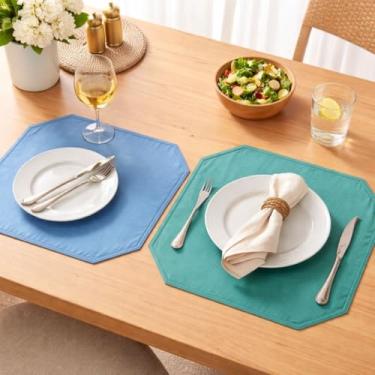 Imagem de Jogos Americanos Tecido Octogonal Mesa Posta Decorativa Azul Verde Elegante Moderna Fácil Combinar 41x32 cm (2)