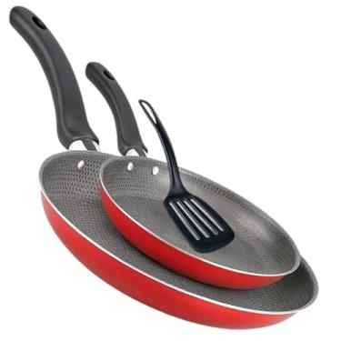 Imagem de Kit 2 Frigideiras Francesas com Espátula Vermelha 22 e 18 cm Premium Superfície Antiaderente Cabo Ergonômico em Baquelite 6 Camadas de Teflon