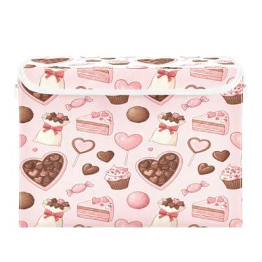 Imagem de Wassud Cestos de armazenamento dobráveis com tampas, corações de chocolate, cestas organizadoras de tecido dobráveis para armário, decoração sazonal de casa 40 x 30 x 30 cm