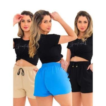 Imagem de Kit 3 Peças Shorts Feminino Saida de Praia Tecido Duna com Bolso-Feminino