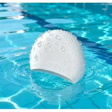 Imagem de Touca de natação de silicone impermeável para adultos, cabelo longo, ajuste confortável, chapéu de natação de cabeça grande, masculino e feminino (branco)