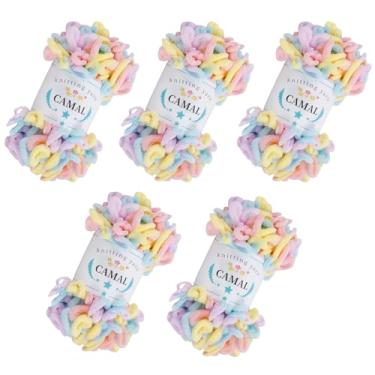 Imagem de CAMAL Pacote com 5 fios de laço para tricô de dedo macio e fofo fio de pelúcia de chenille grosso para cobertor de crochê, tapetes, cachecóis, bolsas de mão DIY, artesanato (algodão doce)